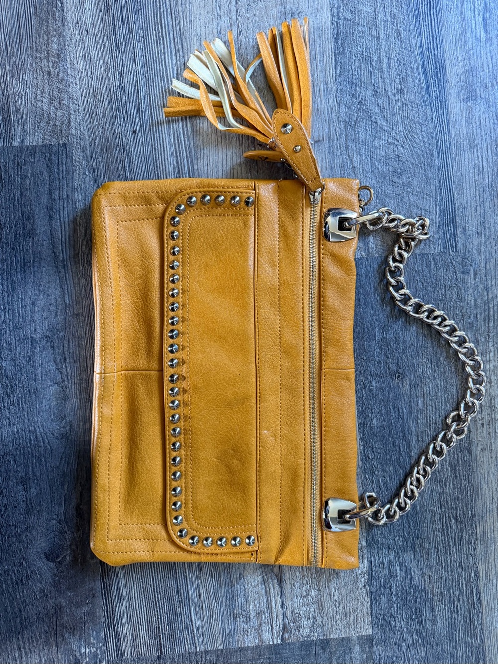 Urban Expressions Mustard Leather Studded Chain Wristlet